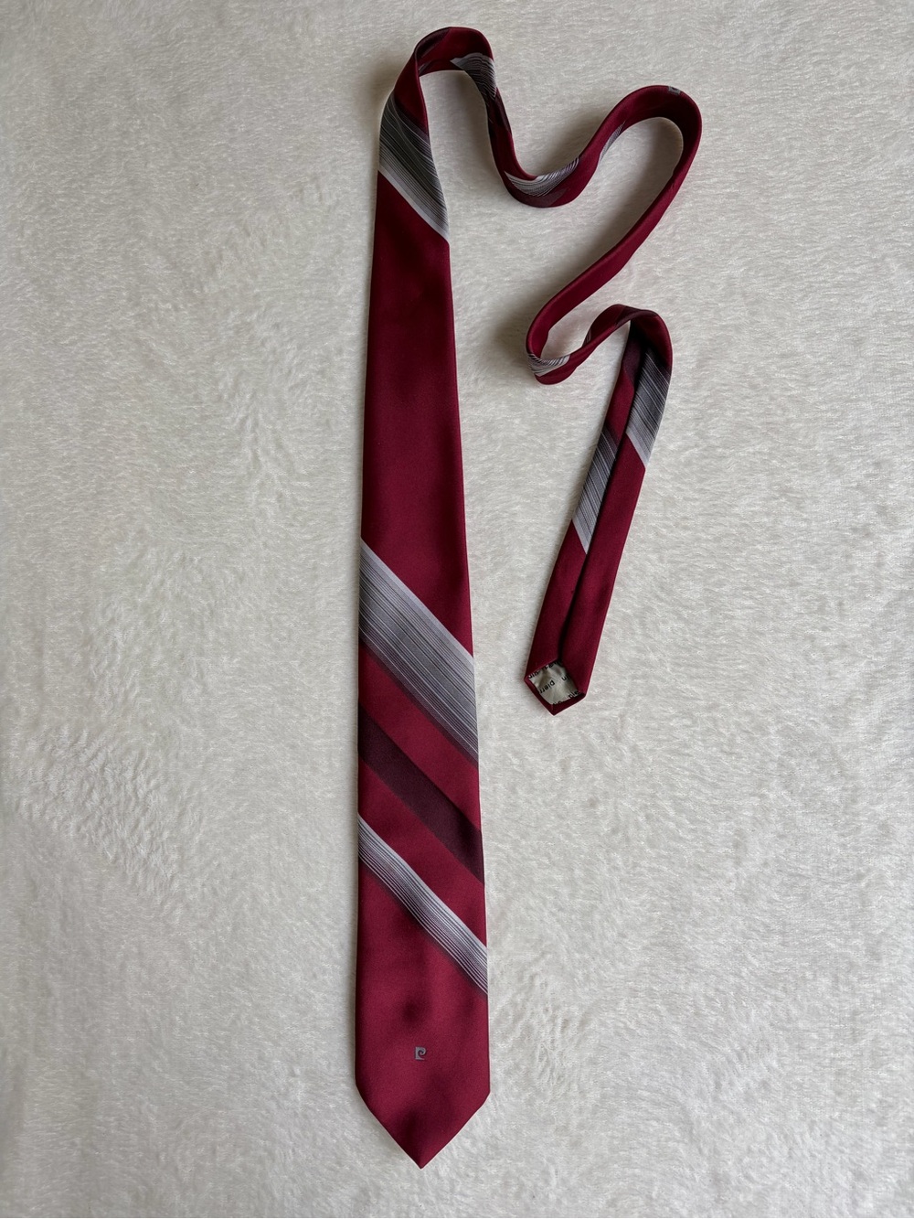 Vintage Pierre Cardin Burgundy and Silver Striped Tie made for Stern’s